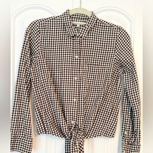 Madewell Gingham Brown and White Button Down Shirt Size Small